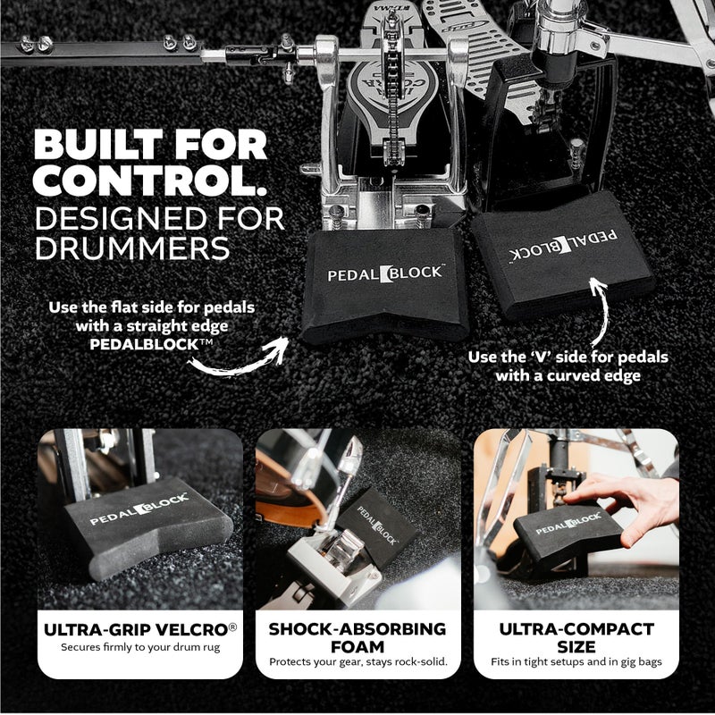 KickBlock PedalBlock â€“ Drum Pedal Anchor for Hi-Hat Stand, Double Kick, Keyboard and Electronic Bass Drum Pedals â€“ Prevents Slide with Shock-Absorbing Grip â€“ Stage Black (Set of 2) - Image 3